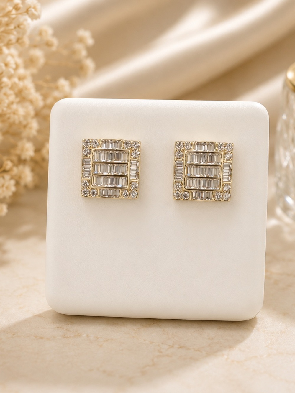 14K Gold Filled AAAAA CZ Square Screw Back Stud Earrings - Unisex. Stamped